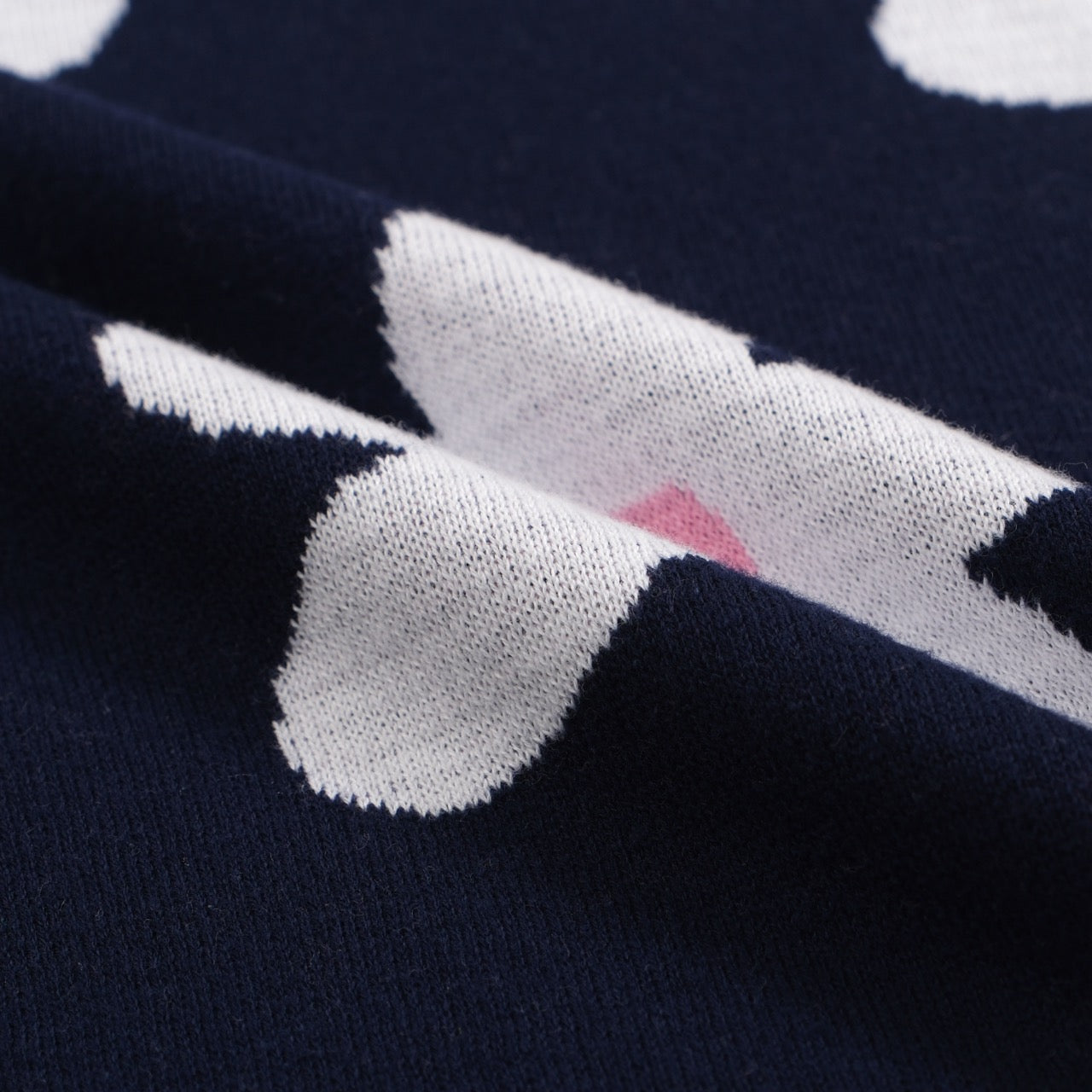 Men’s Navy Knit Short Sleeve Polo Shirt With Floral Pattern And Contrast Pink Collar