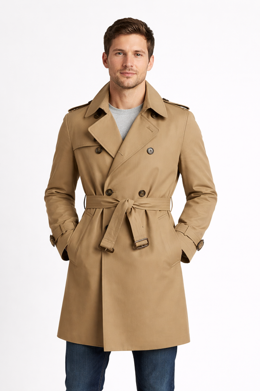 Men’s Long Belted Trench Style Coat