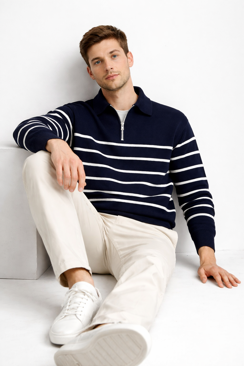 Men’s Striped Half Zip Knit Sweater