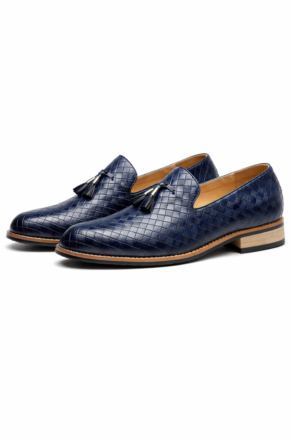 Woven Grid Tassel Slip-On Loafers