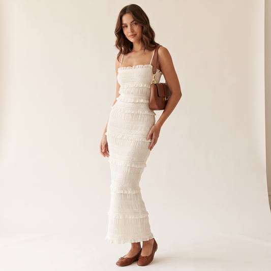 Lumera Ivoorwitte Maxi-Jurk met Ruches