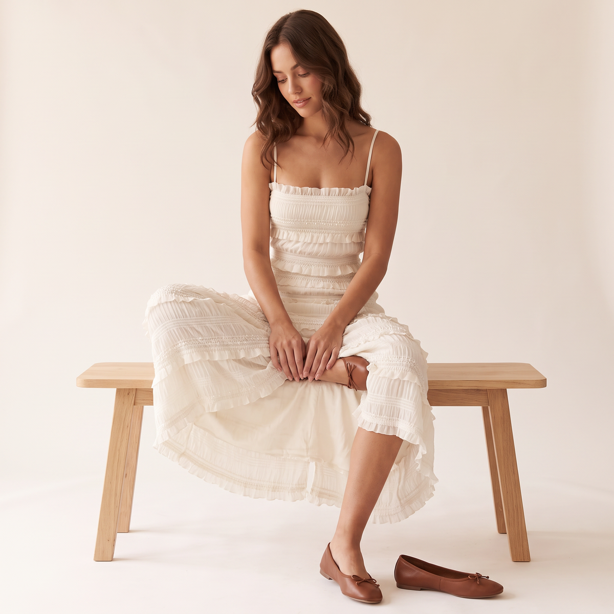 Lumera Ivoorwitte Maxi-Jurk met Ruches