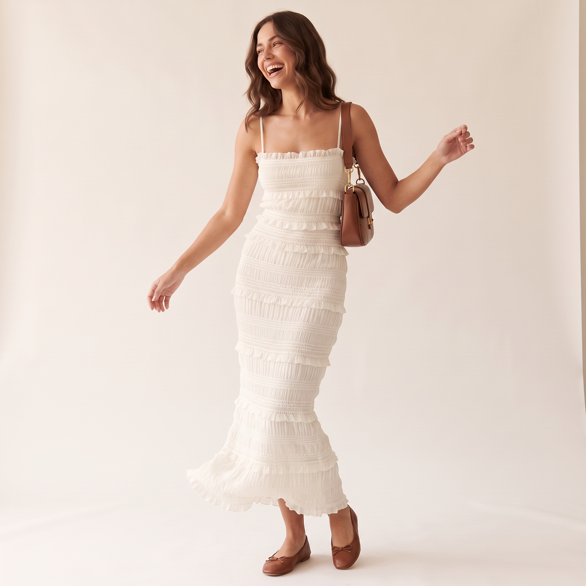Lumera Ivoorwitte Maxi-Jurk met Ruches