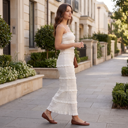Lumera Ivoorwitte Maxi-Jurk met Ruches