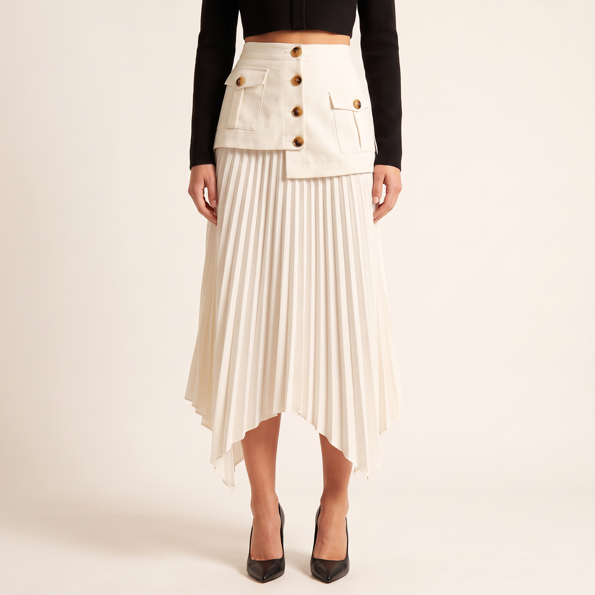 Lunessa geplooide asymmetrische maxi-rok