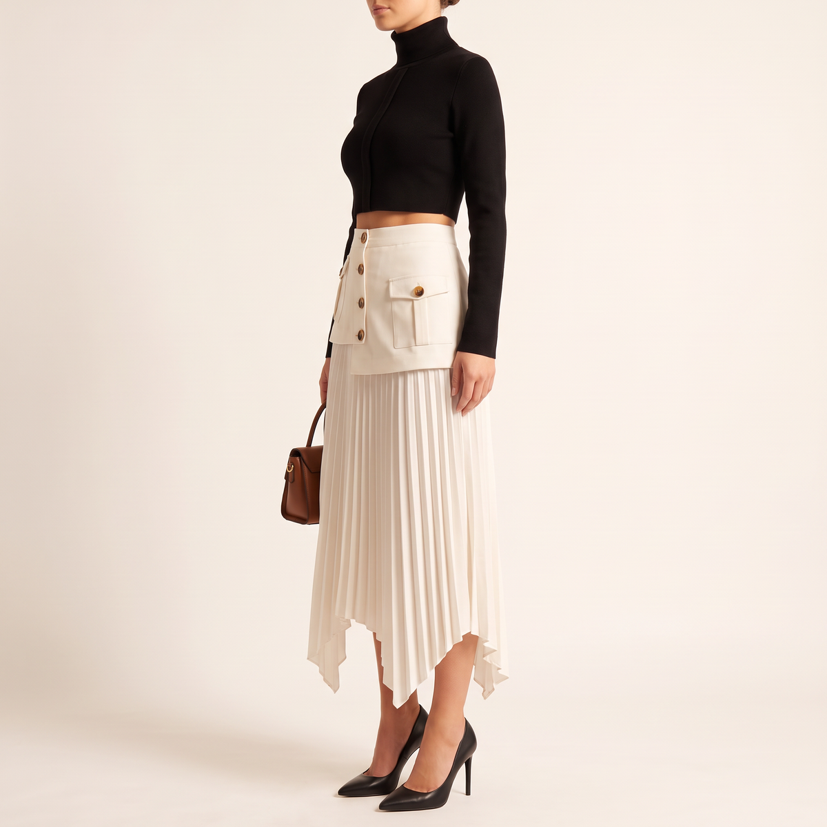 Lunessa geplooide asymmetrische maxi-rok