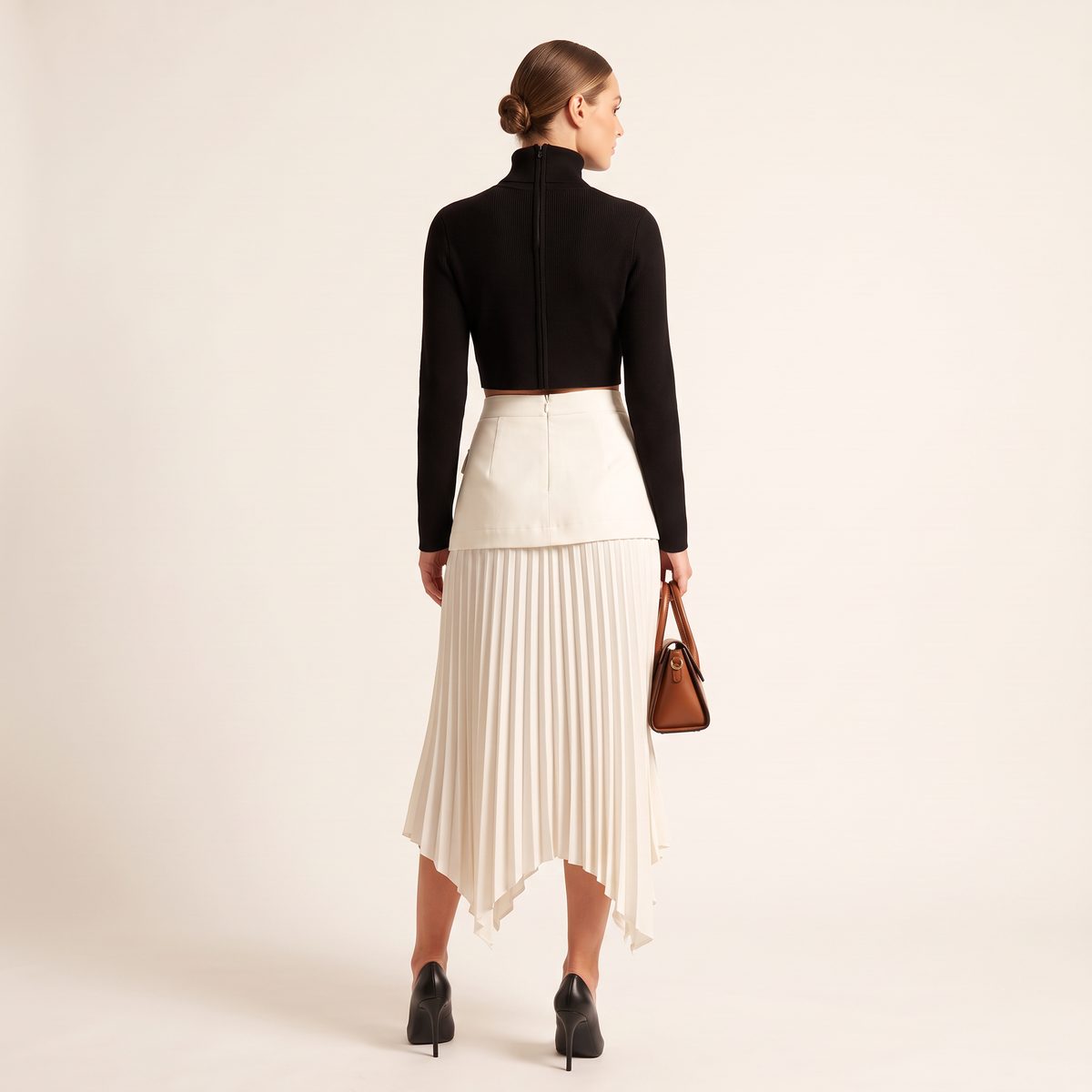 Lunessa geplooide asymmetrische maxi-rok