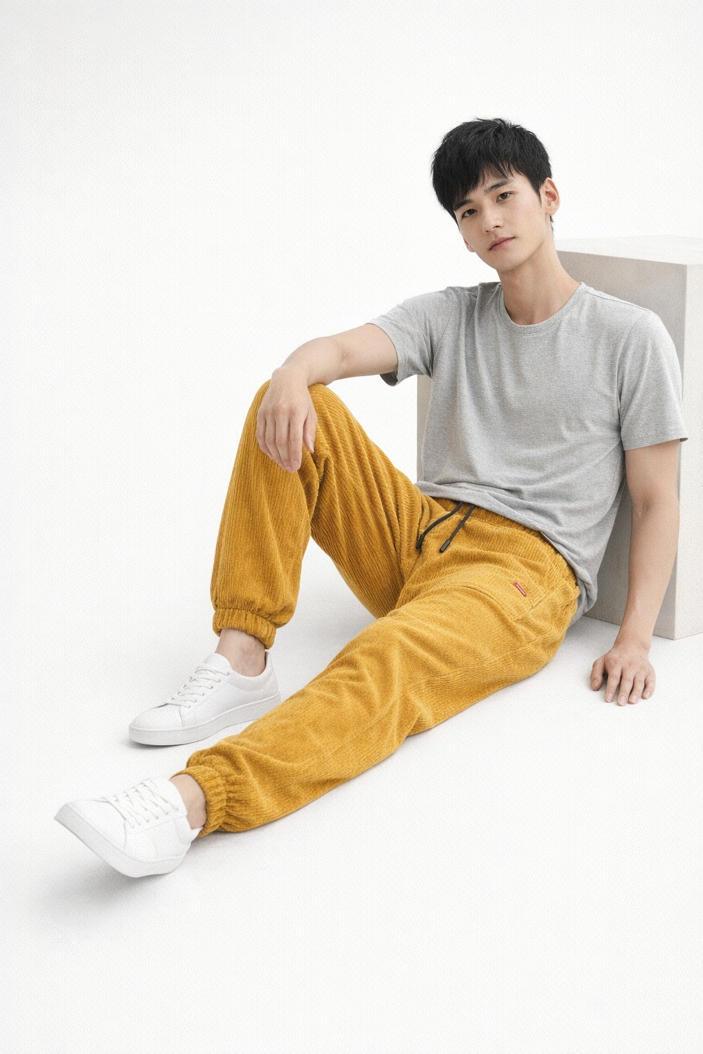 Rib Corduroy Drawstring Jogger Pants