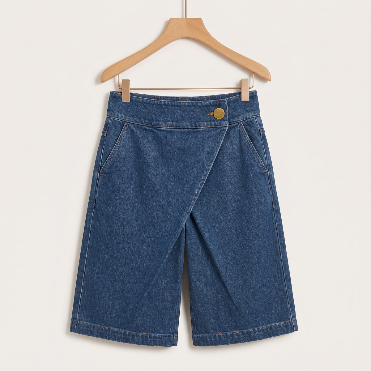 Maevra denim bermudashort met overslag