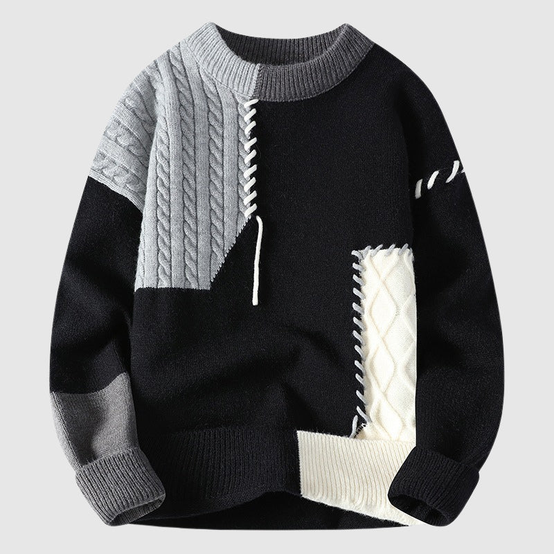 Art Panel Knit Crew Sweater