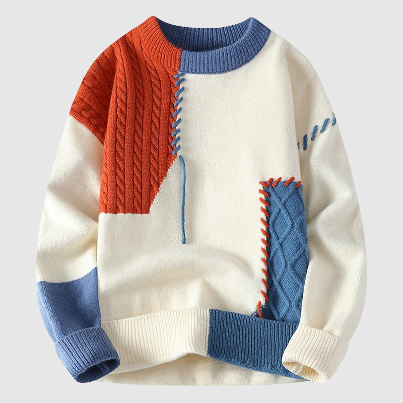 Art Panel Knit Crew Sweater