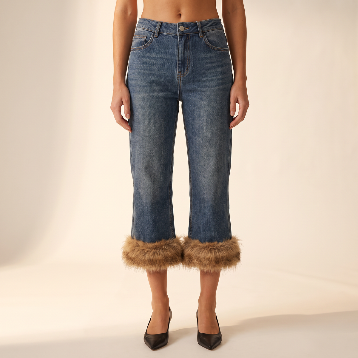 Marlena cropped jeans met harige zoomrand