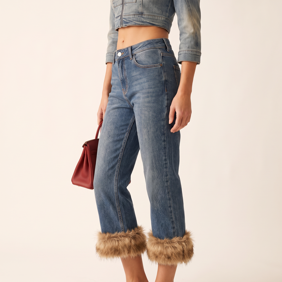 Marlena cropped jeans met harige zoomrand