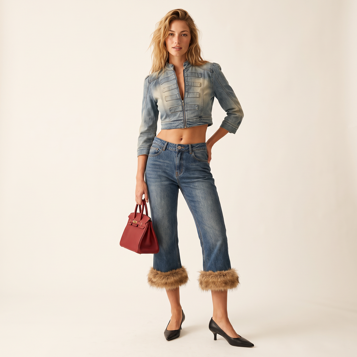 Marlena cropped jeans met harige zoomrand