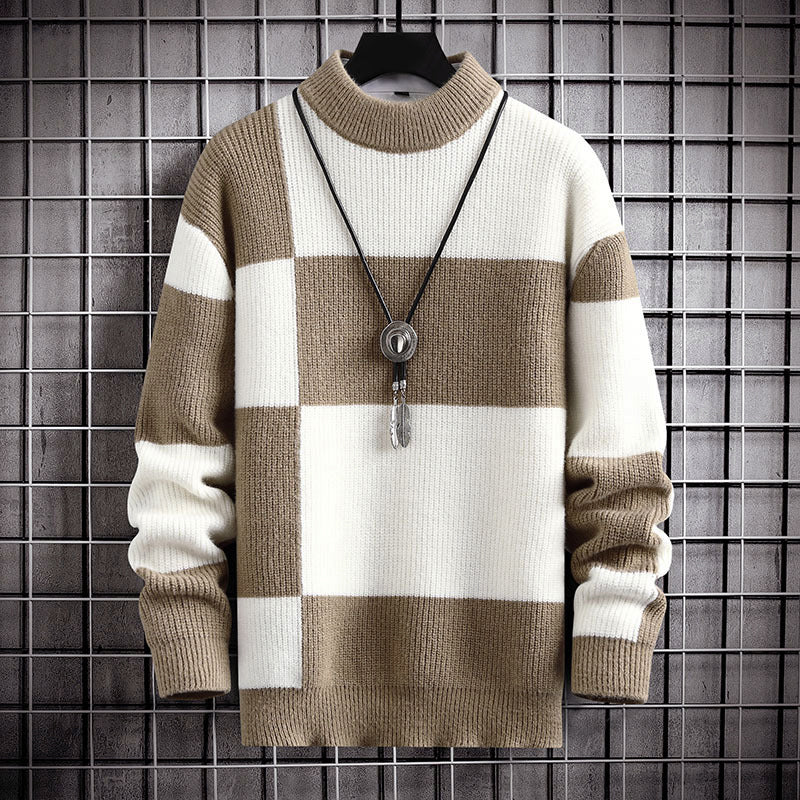Block Stripe Knit Crew Sweater