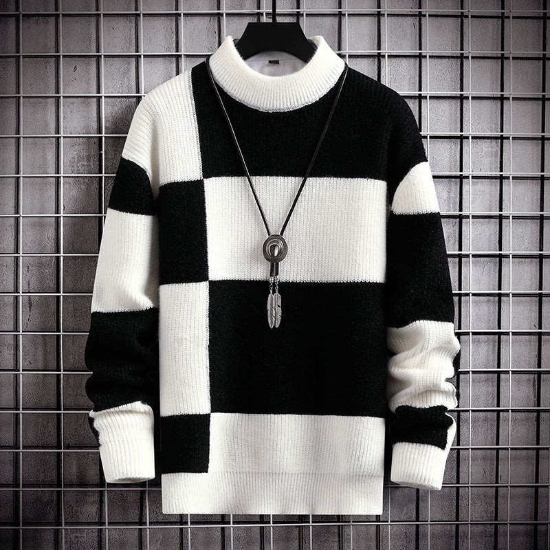 Block Stripe Knit Crew Sweater