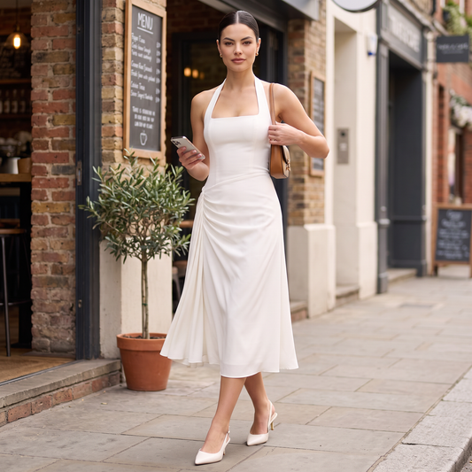 Miresta Witte Halter Maxi-Jurk