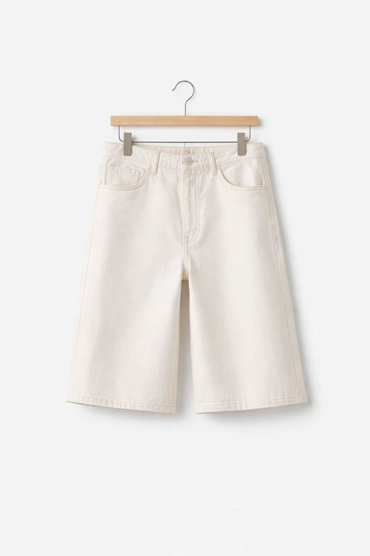 White Wide Leg Denim Jorts