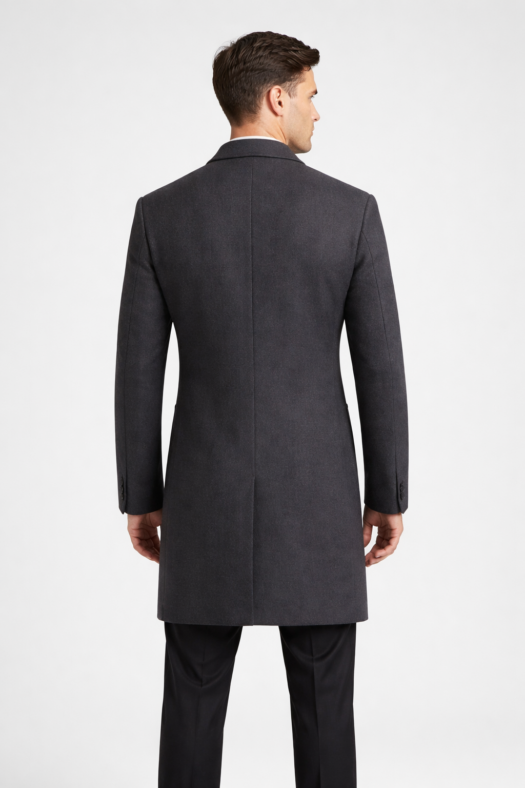 Men’s Structured Long Overcoat with Clean Notched Collar