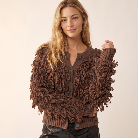 Morvena Bruin Vest met Franjes