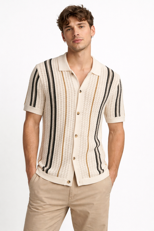 Driftline Striped Open-Knit Button Shirt