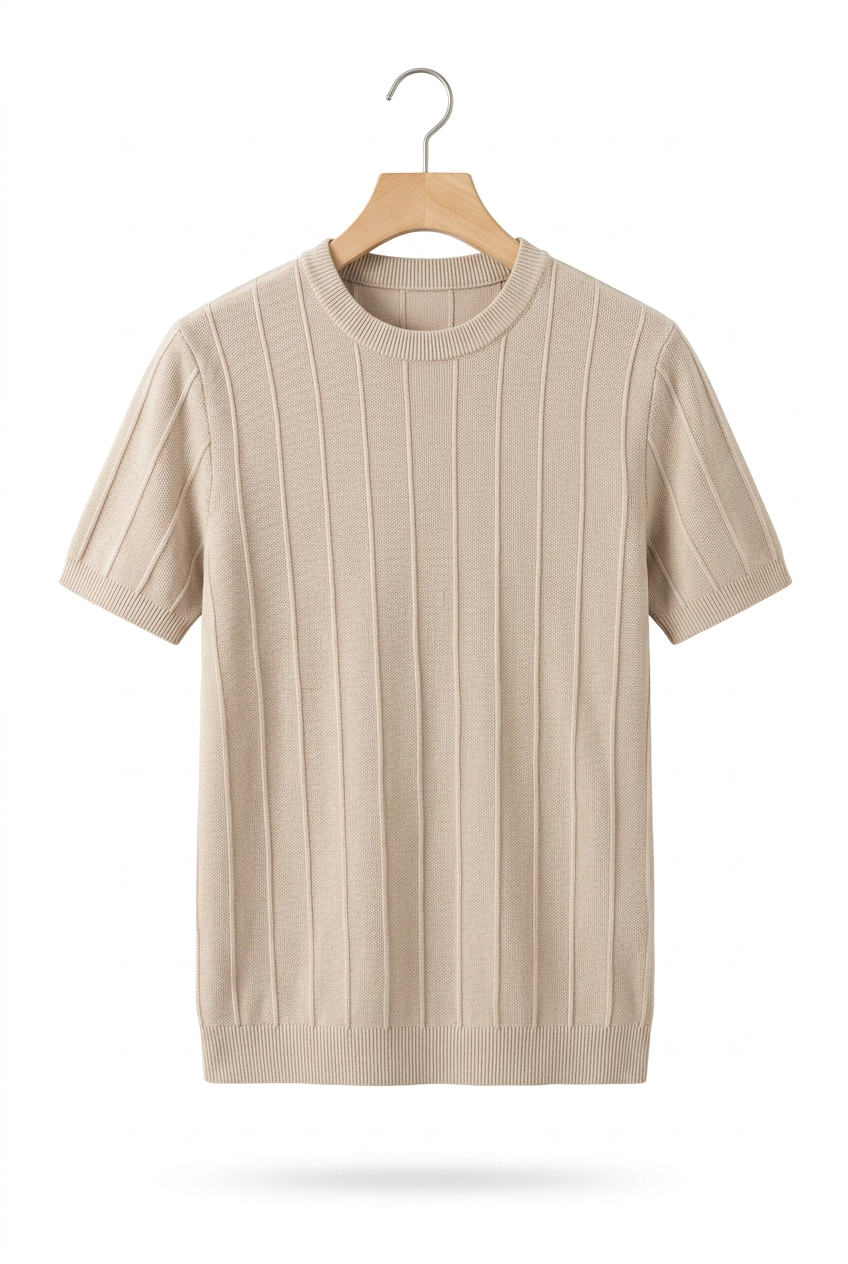 Men’s Vertical Rib Knit Short Sleeve Shirt