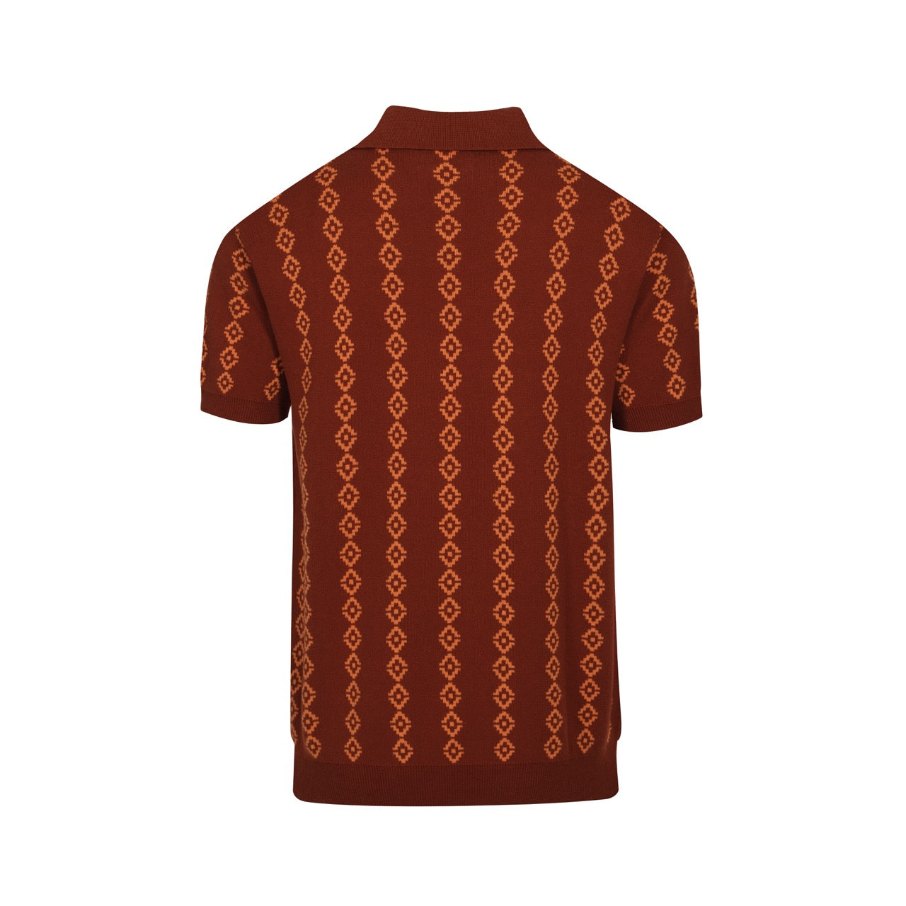 Men’s Brown Knit Short Sleeve Polo Shirt With Geometric Pattern