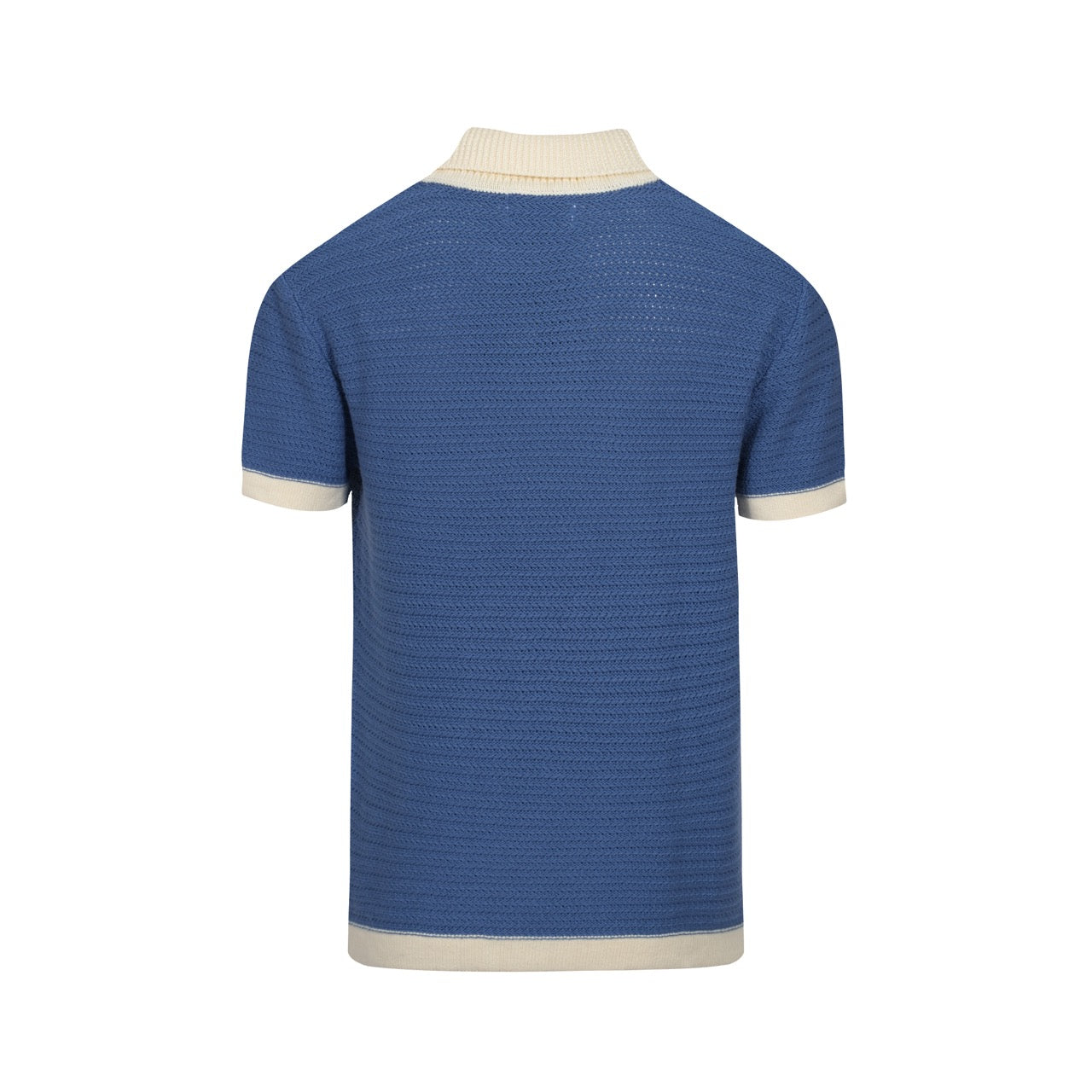 Men’s Blue Knit Short Sleeve Polo Shirt With Open Collar Design