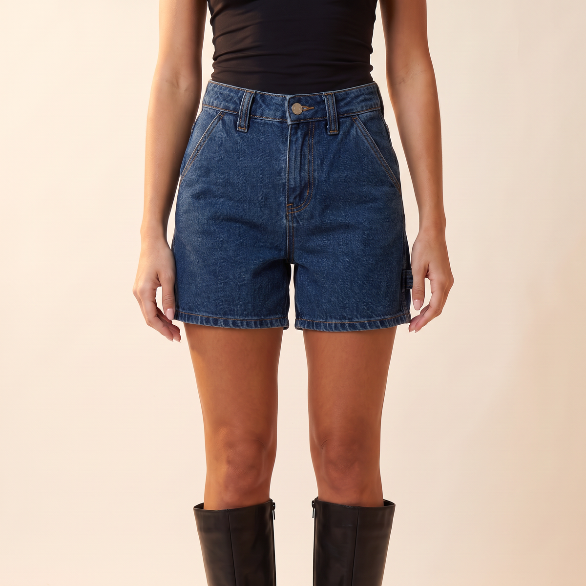 Rovina denim bermudashort met cargozakken