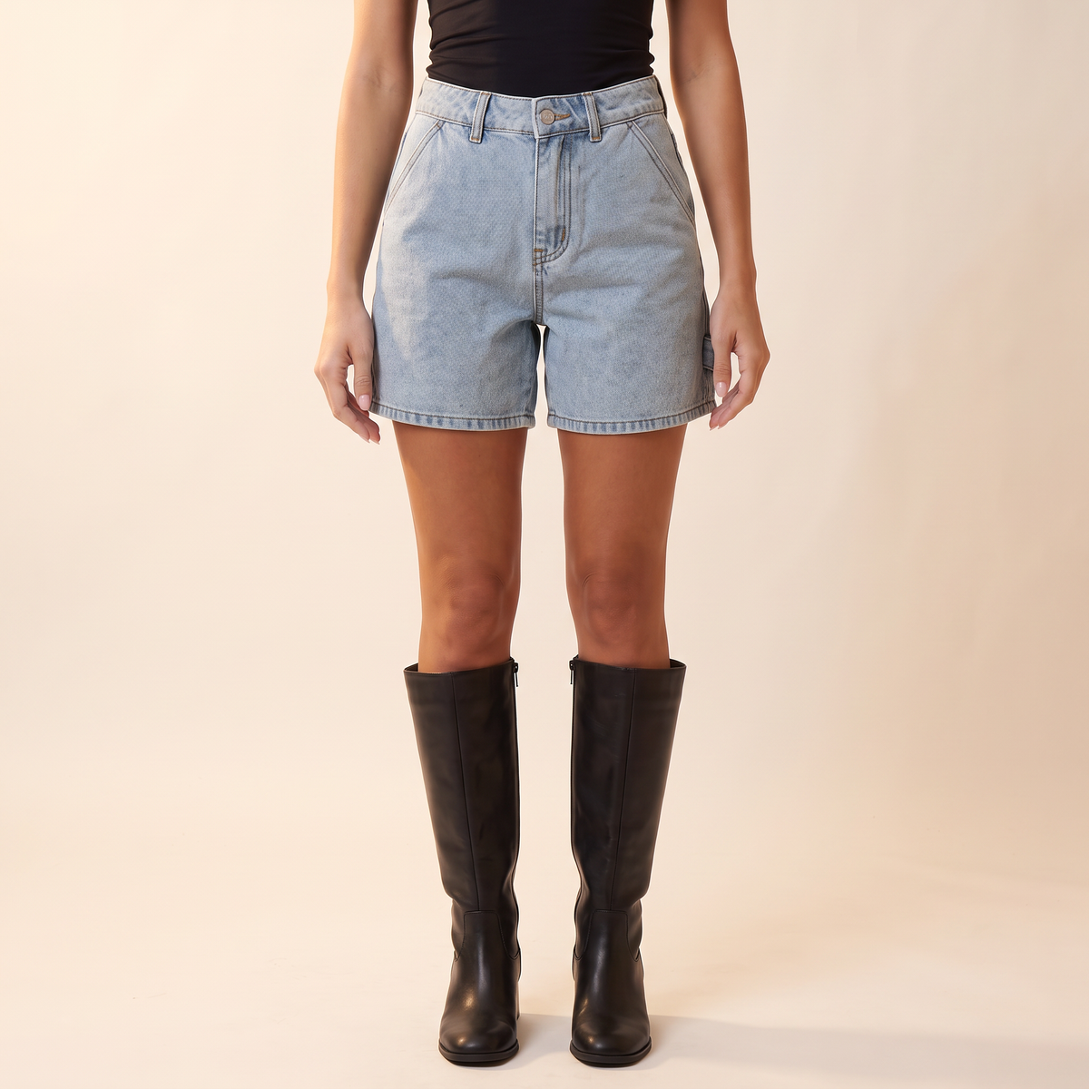 Rovina denim bermudashort met cargozakken