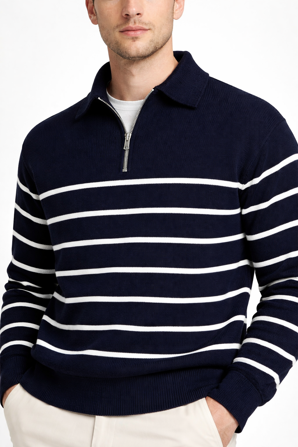 Men’s Striped Half Zip Knit Sweater