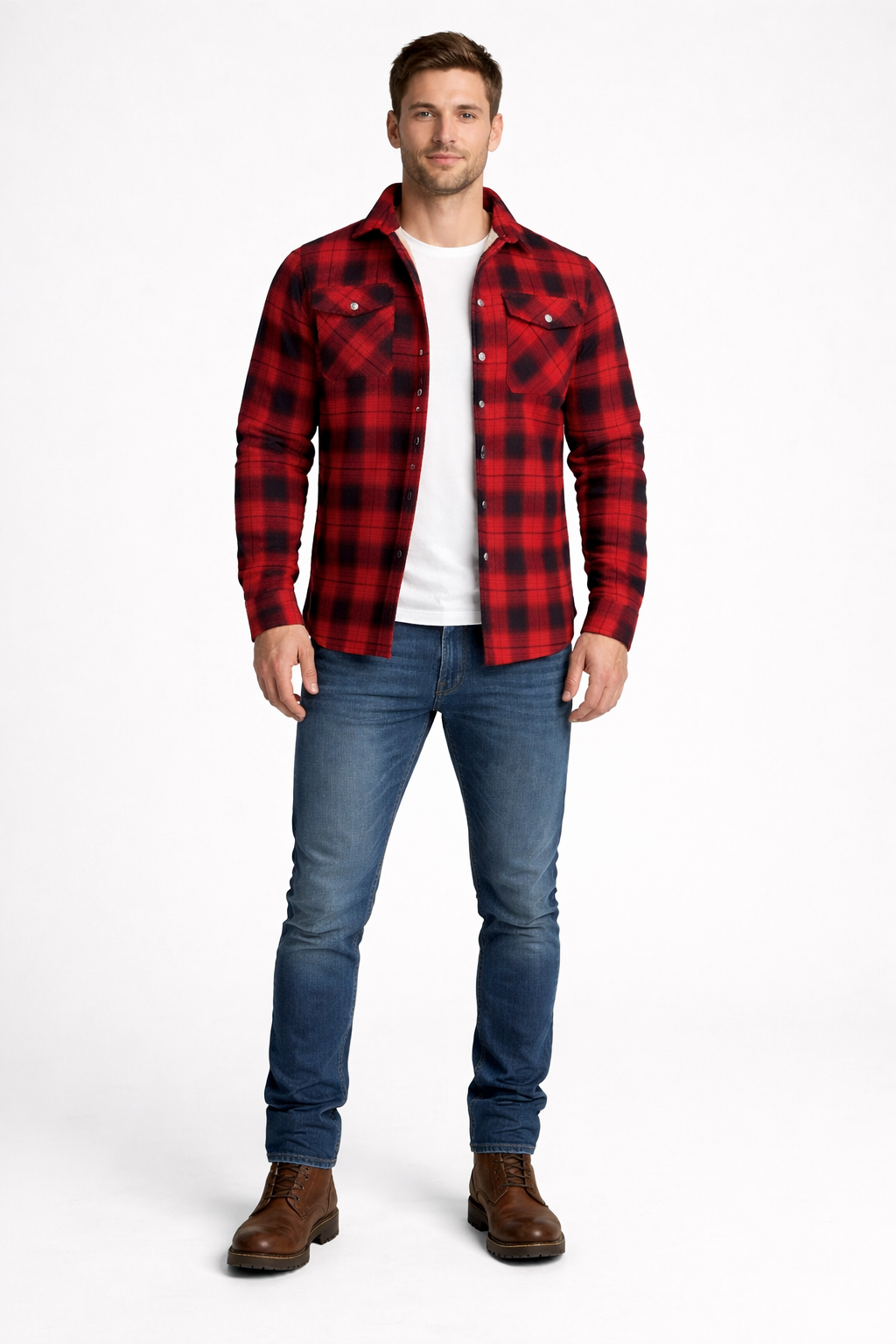 Plaid Lined Button Shirt Jacket