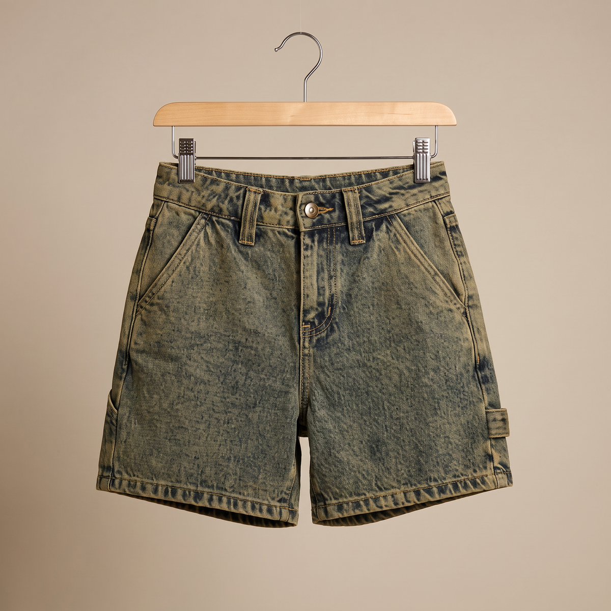 Rovina denim bermudashort met cargozakken