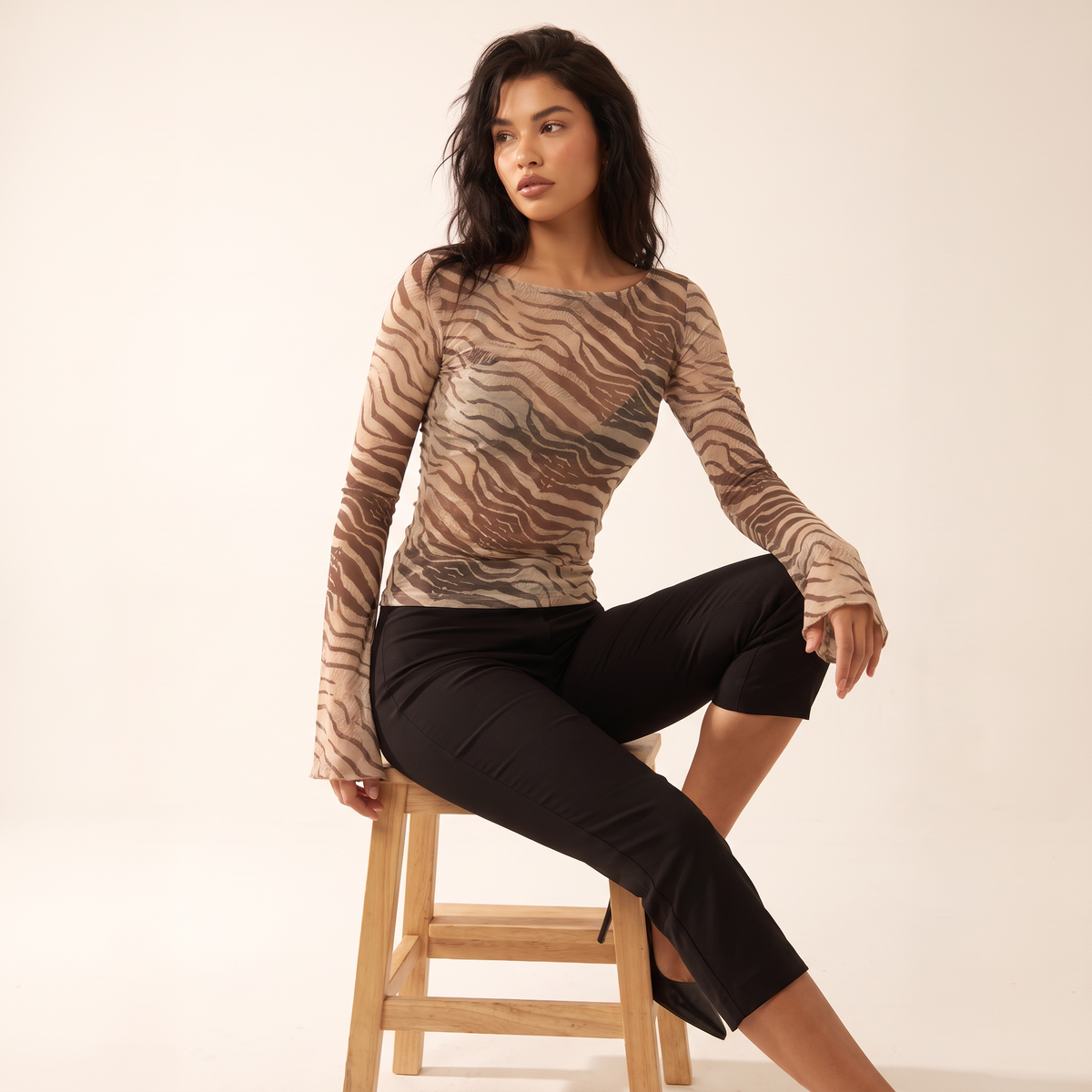 Tessara mesh top met dierenprint