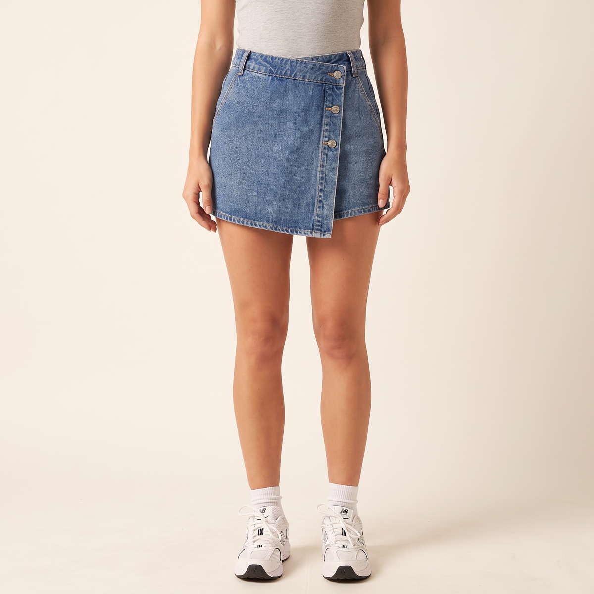 Kavelle skort met overslag en denimeffect