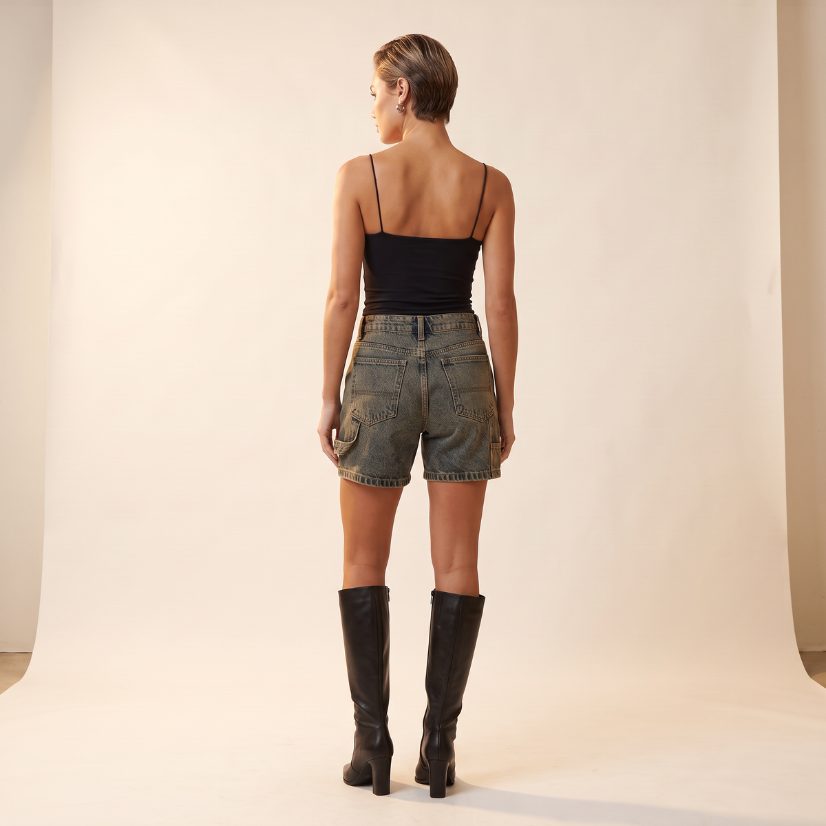 Rovina denim bermudashort met cargozakken