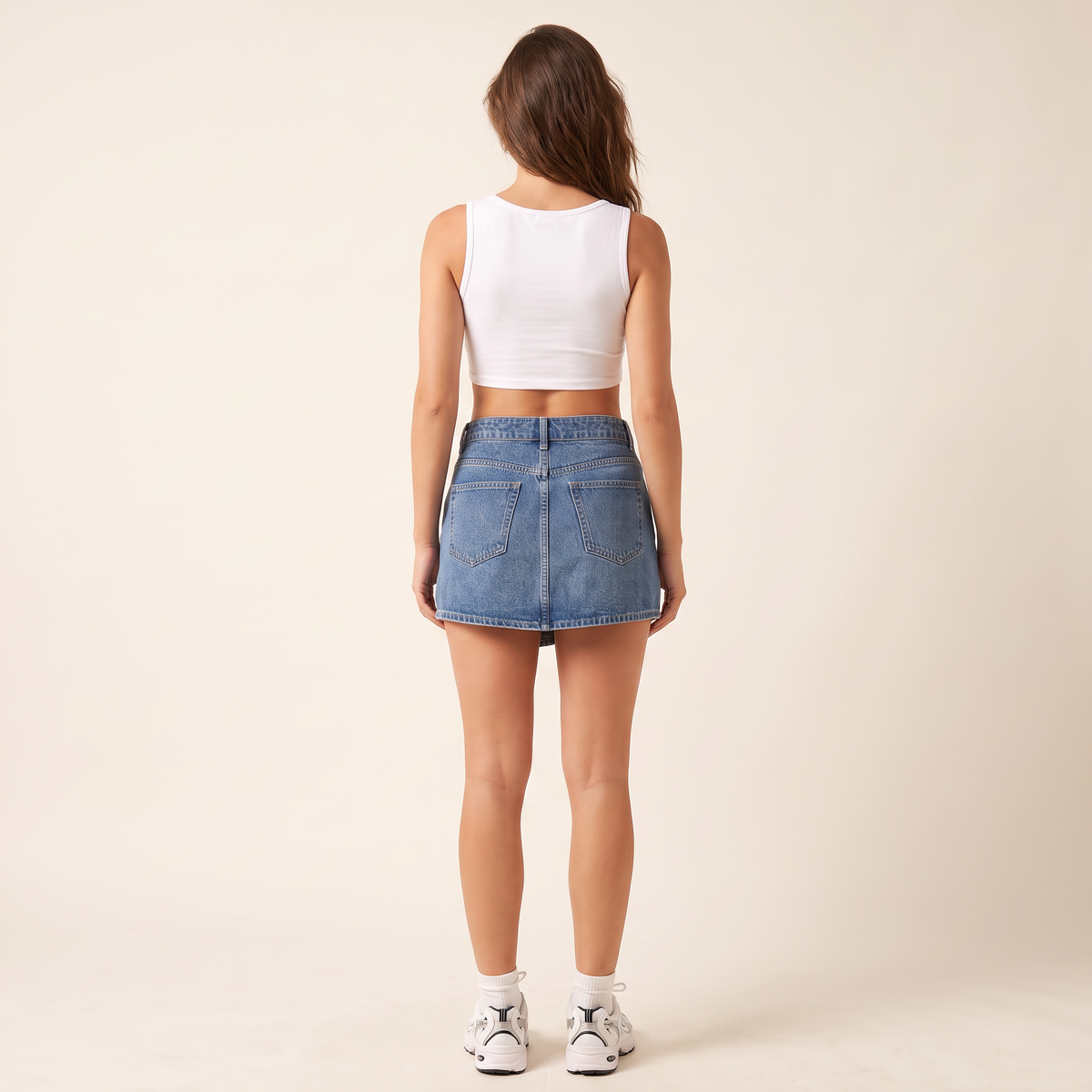 Kavelle skort met overslag en denimeffect