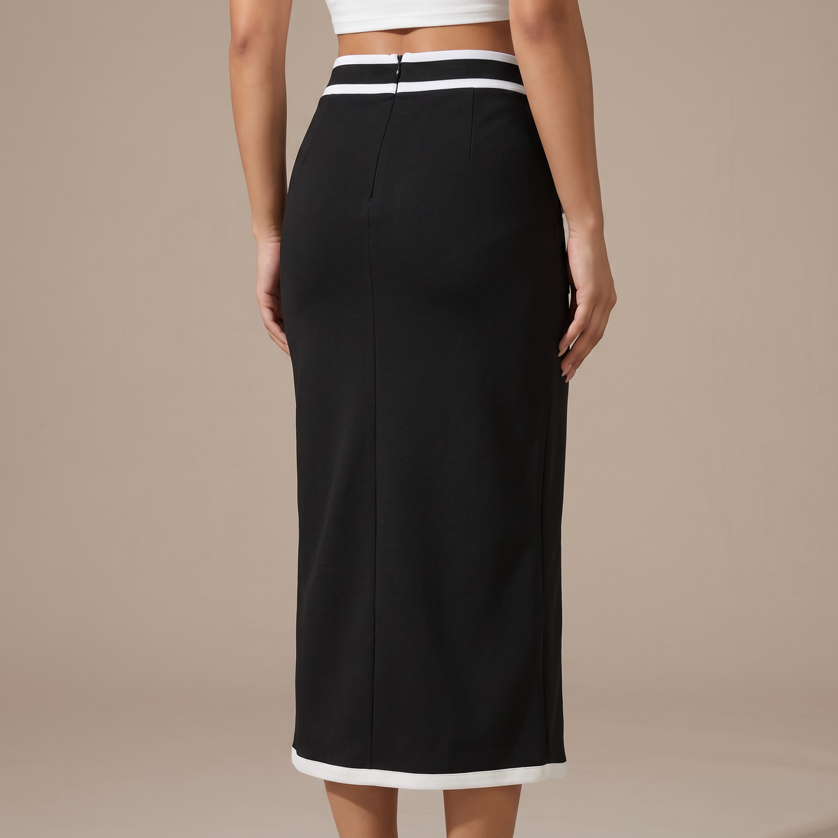 Annelie midi-rok met contrasterende biezen