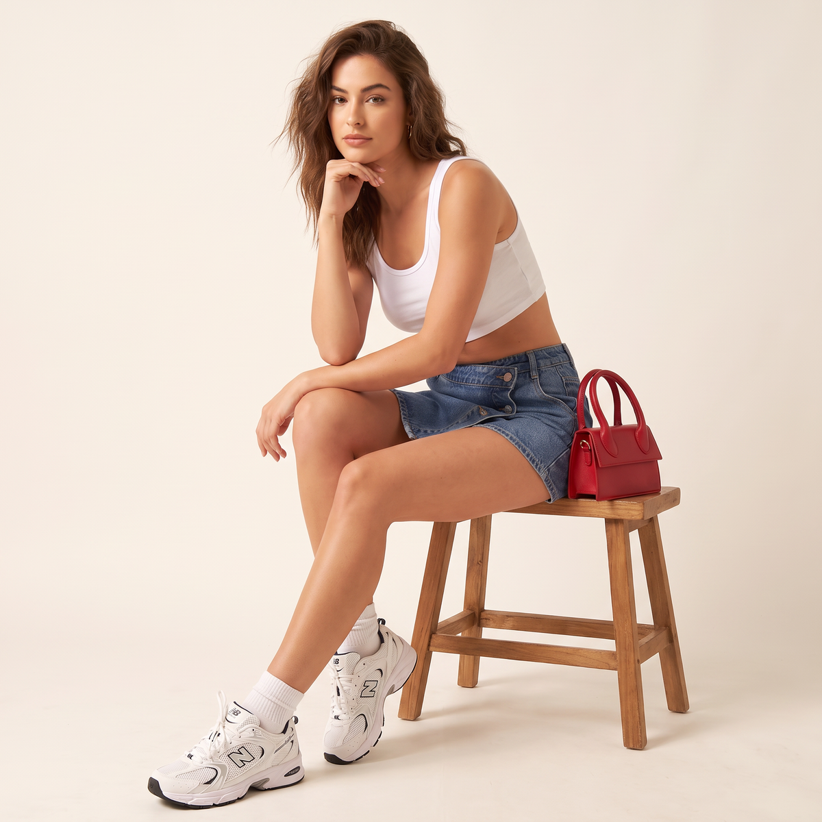 Kavelle skort met overslag en denimeffect
