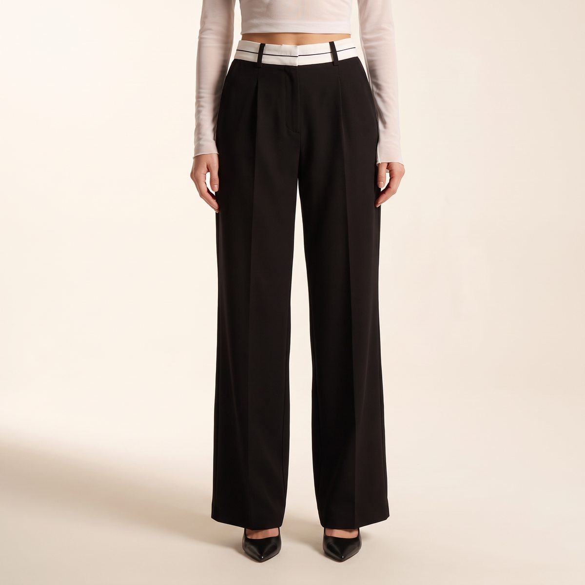 Nerelle wijde broek met contrasterende tailleband