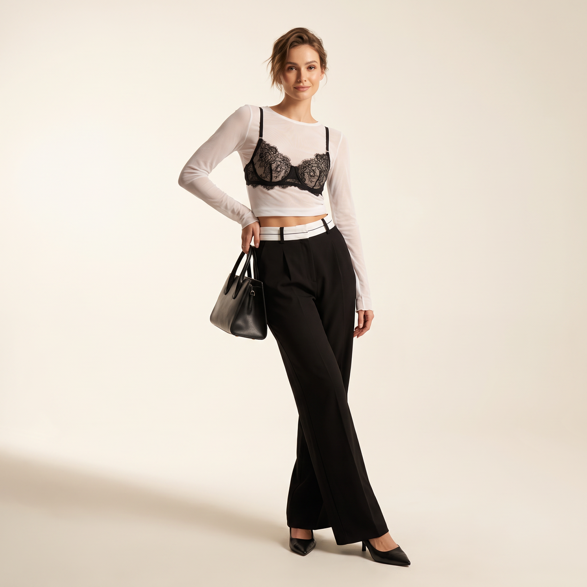 Nerelle wijde broek met contrasterende tailleband