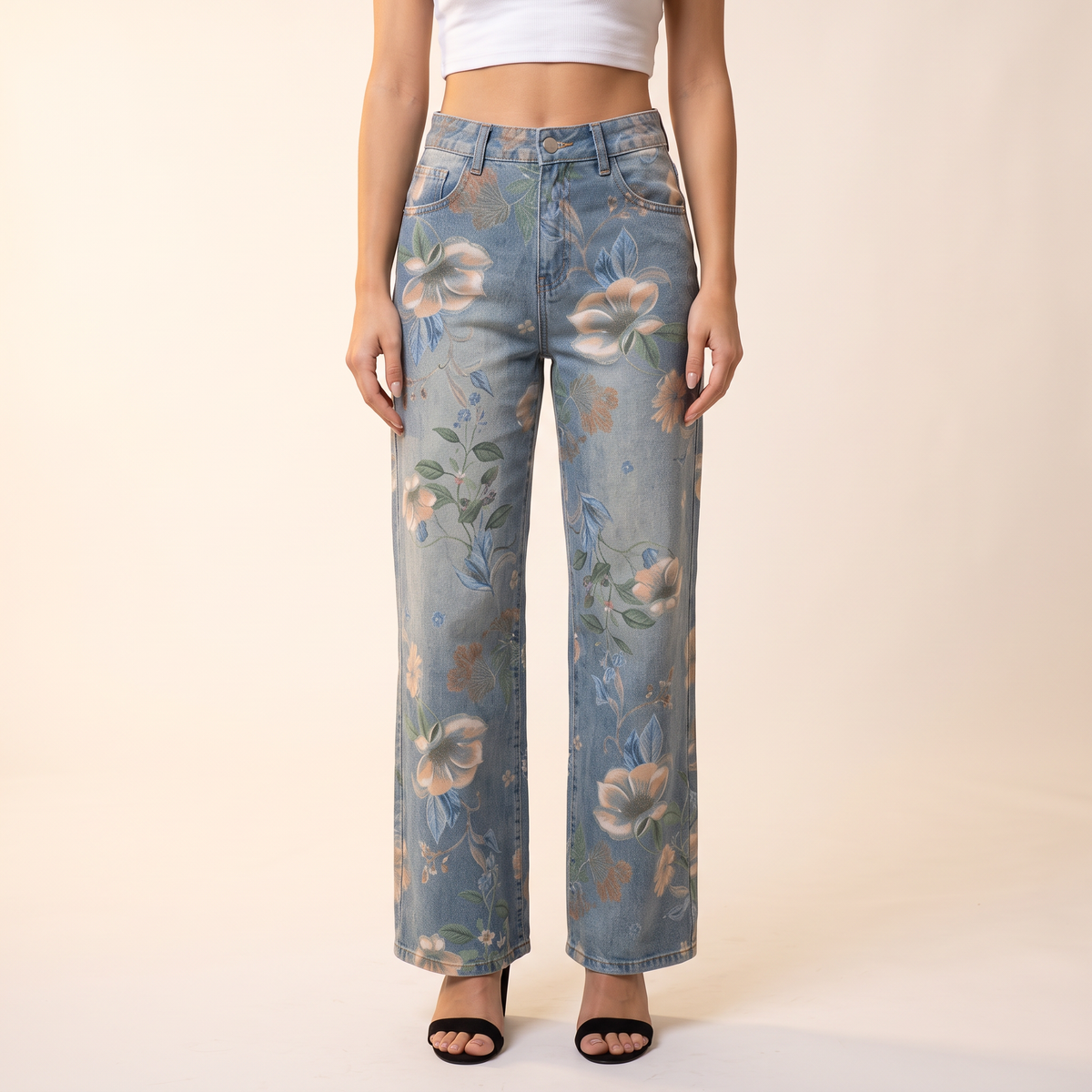Nimara Jeans met Bloemenprint en Wijde Pijpen
