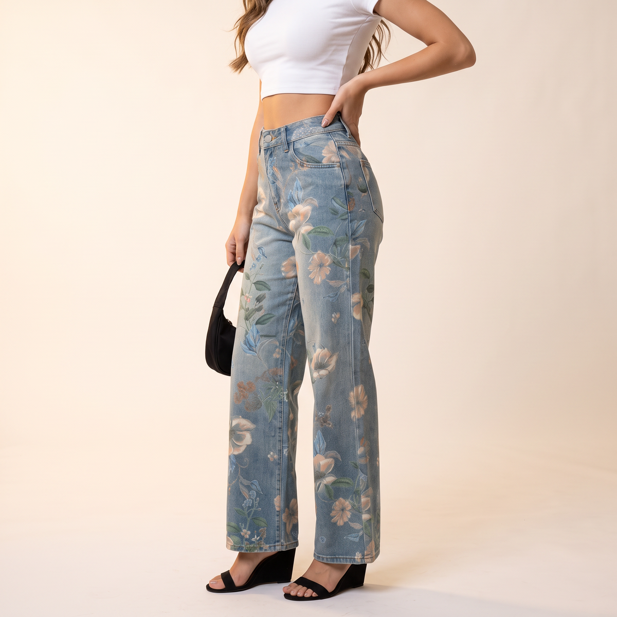 Nimara Jeans met Bloemenprint en Wijde Pijpen