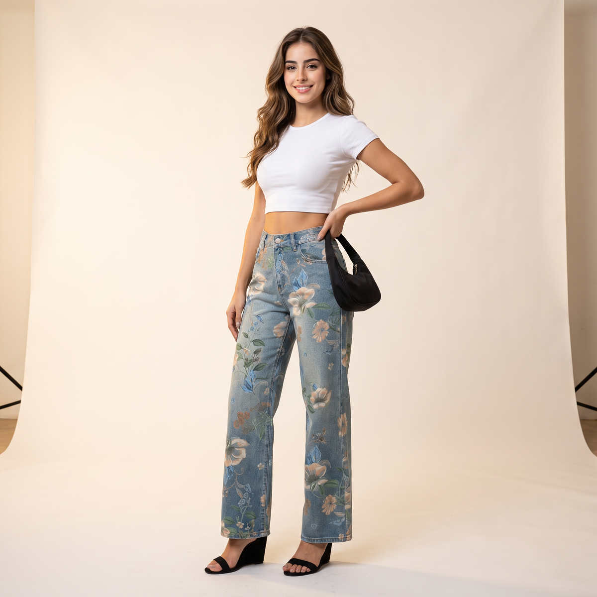 Nimara Jeans met Bloemenprint en Wijde Pijpen