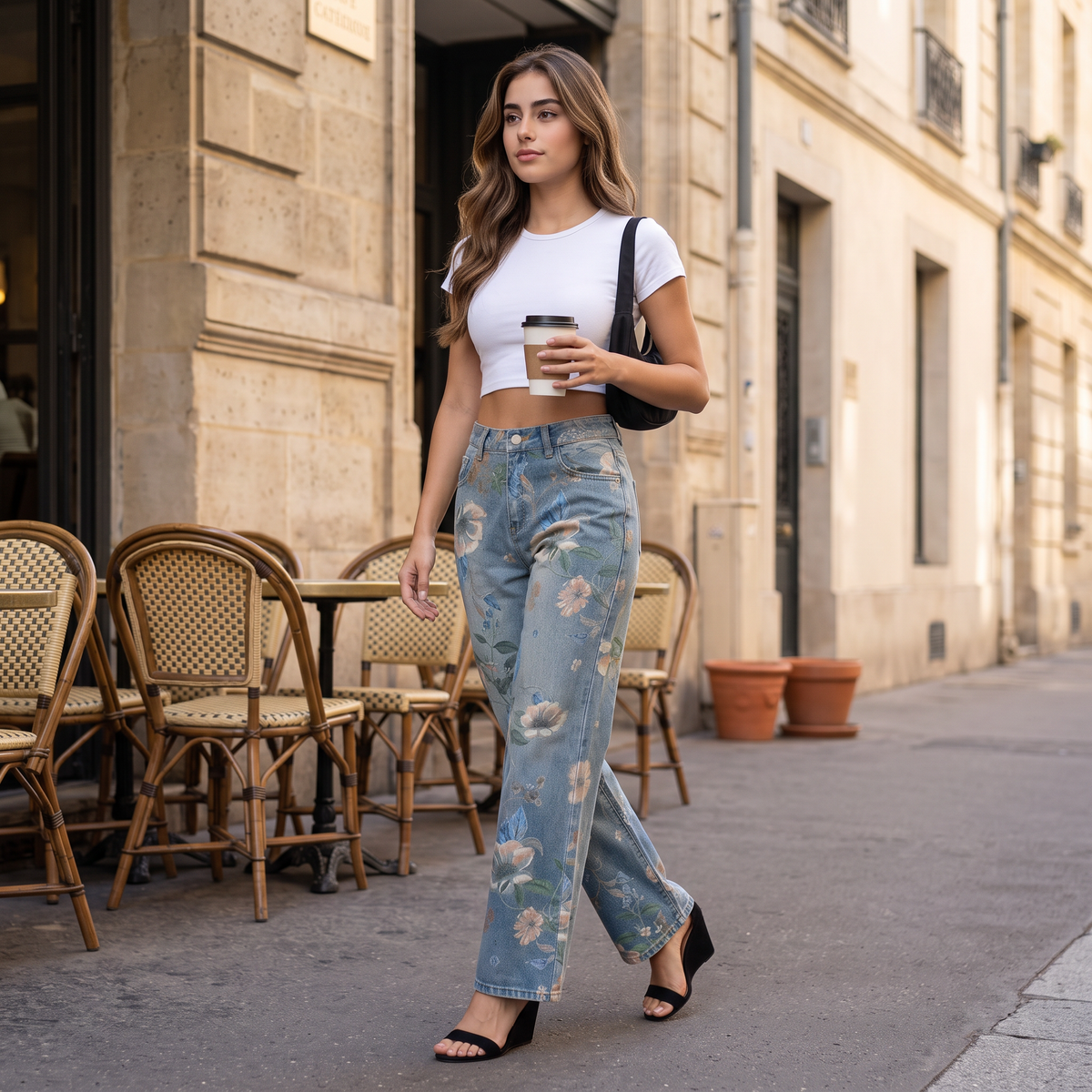 Nimara Jeans met Bloemenprint en Wijde Pijpen