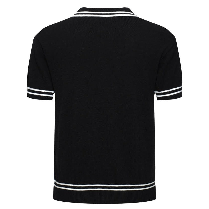 Men’s Black Knit Short Sleeve Polo Shirt With Textured Pattern