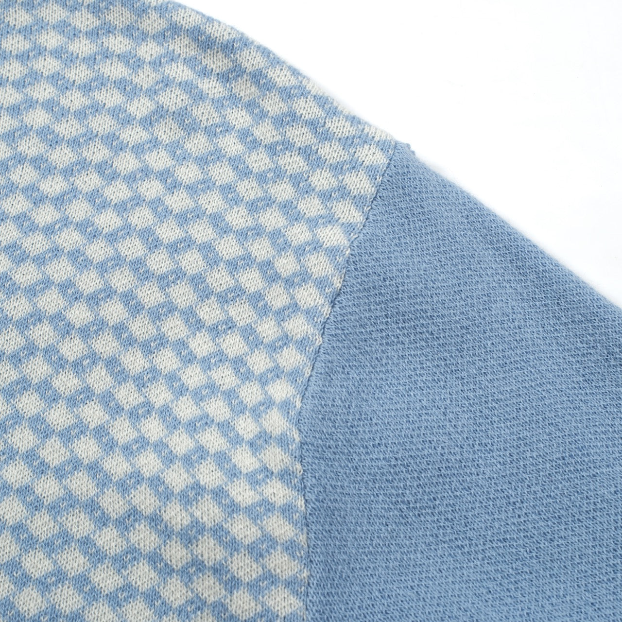 Men’s Blue Knit Short Sleeve Polo Shirt With Zip Collar And Geometric Pattern