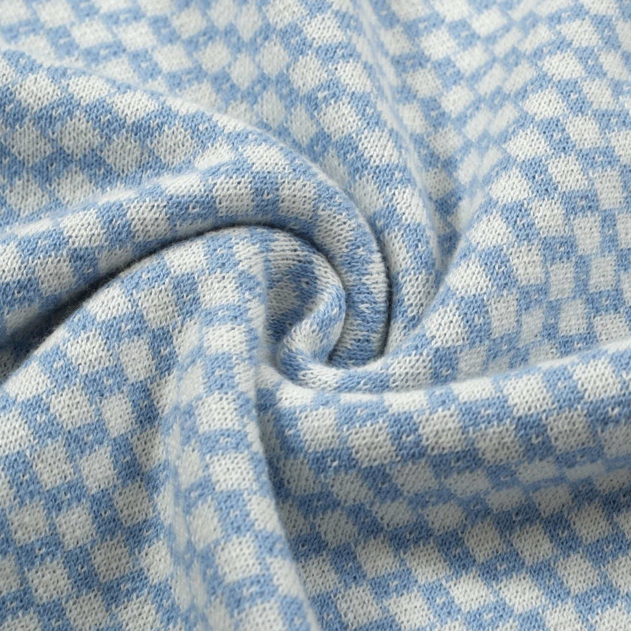 Men’s Blue Knit Short Sleeve Polo Shirt With Zip Collar And Geometric Pattern