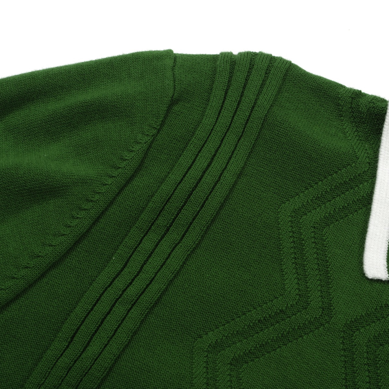 Men’s Green Knitted Polo Shirt With Button Placket Ribbed Collar