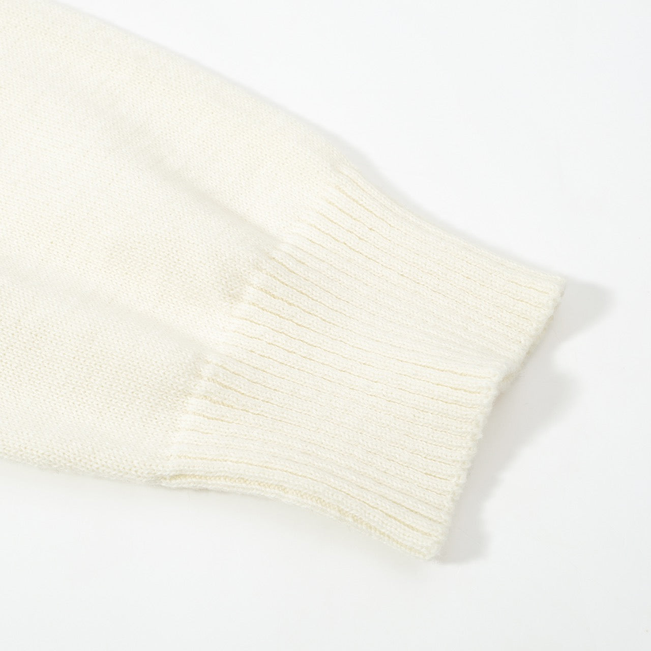 Men’s Cream Knit Crew Neck Sweater With Vertical Red And Navy Stripe